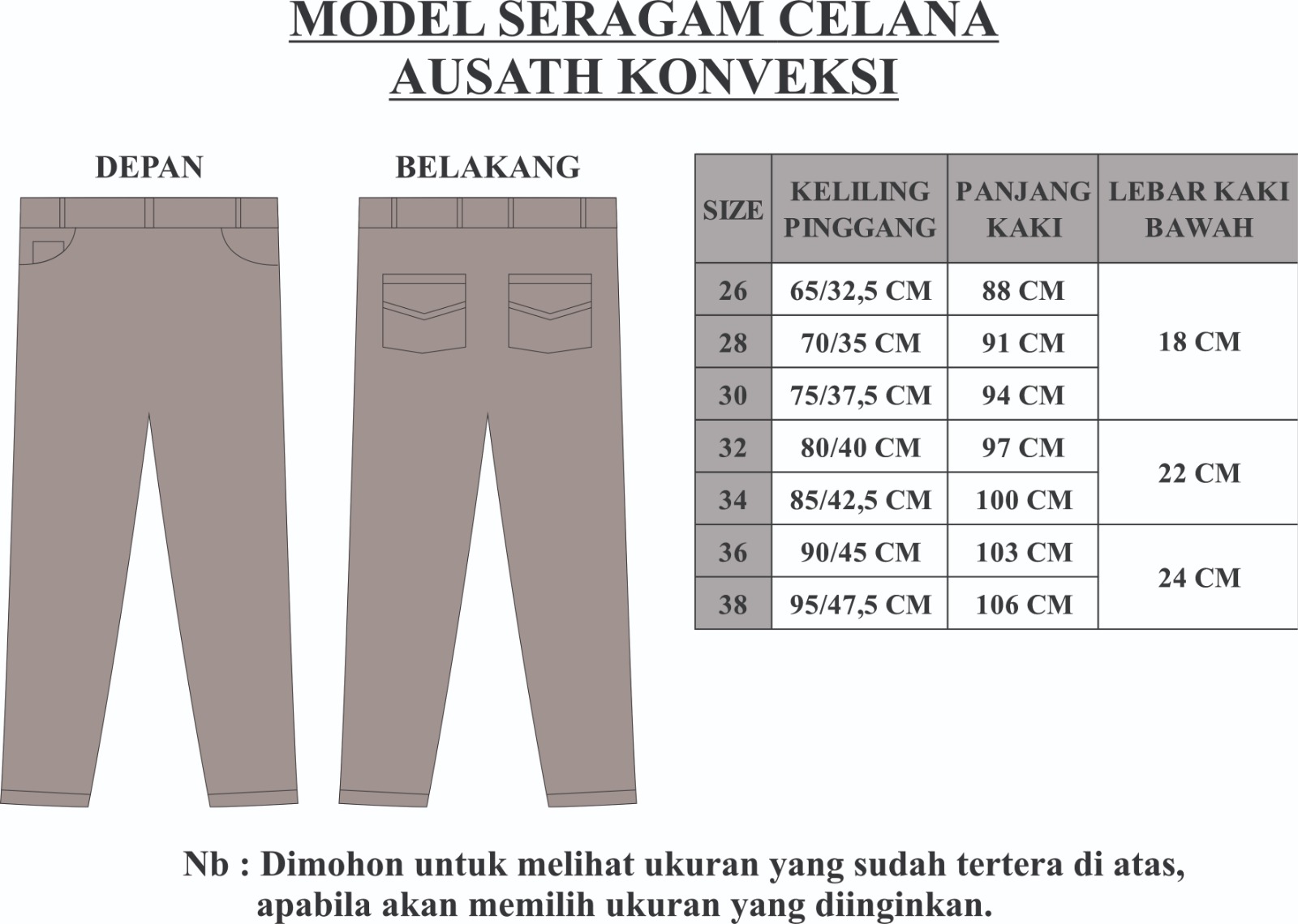 Ukuran Celana